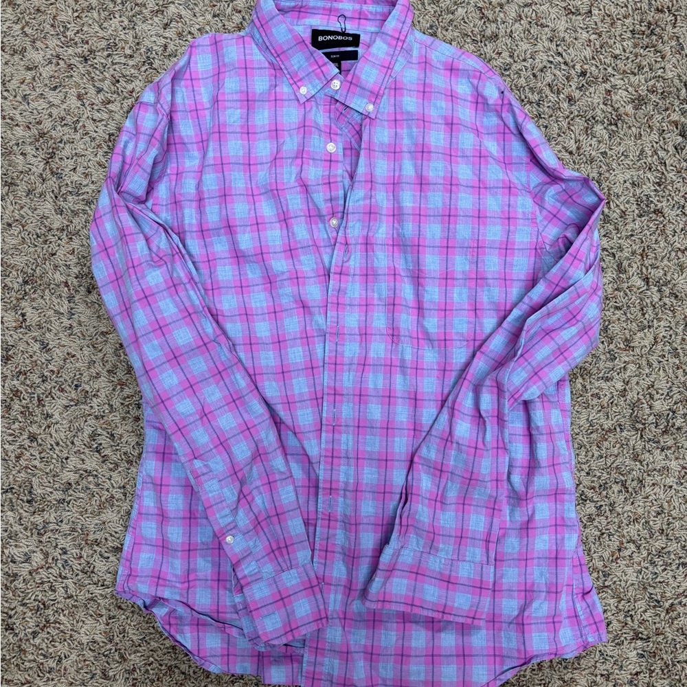 Bonobos Men's Pink and Blue Checkered Shirt
